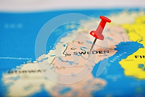 The location of the destination on the map Sweden is indicated by a red pushpin