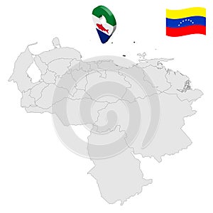 Location Federal Dependencies of  Venezuela on map Venezuela. 3d location sign similar to the flag of  Federal Dependencies.