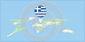 Location of Greece on the world map, marked with Greece flag pin