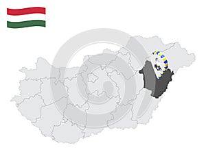 Location Hajdu-Bihar County on map Hungary. 3d location sign similar to the flag of  Hajdu-Bihar. Quality map  with  Regions of th