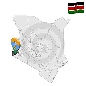 Location Homa Bay County on map Kenya. 3d Homa Bay County location sign. Flag of Kenya