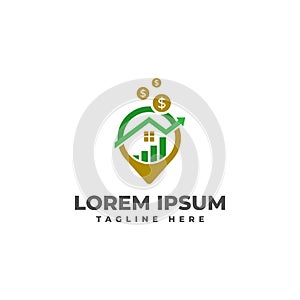 Location Home Investment with Chart and Coins Logo Vector Icon