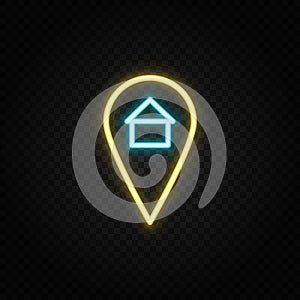 location, house, home neon icon. Blue and yellow neon vector icon