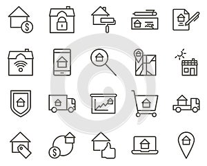 location, house, home set vector icons. Real estate icon set. Simple Set of Real Estate Related Vector Line Icons. Contains such