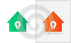 Location House logo design. Home logo with location spon concept vector. Spon and Home logo design photo