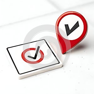 Location Icon with Check Mark Isolated on White