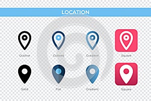 location icon in different style. location vector icons designed in outline, solid, colored, gradient, and flat style. Symbol,