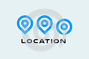 Location icon set, round pin symbols, place pointer, blue flat minimal style logo concept for map navigation or search