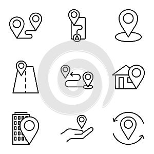 Location icons set. Navigation. Route. Map pointer. Location symbols