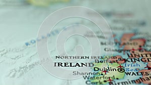 Location Ireland, push pin on map close-up, marker of destination for travel, tourism and trip concept, Europe