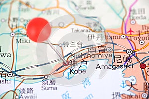 The location of Kobe on the map