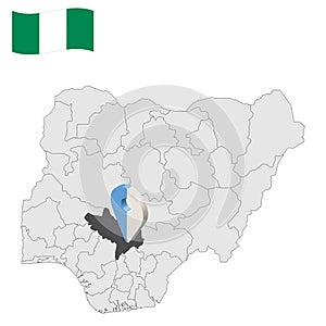 Location Kogi State on map Nigeria. 3d Kogi location sign. Flag of Nigeria. Quality map with States of Nigeria photo