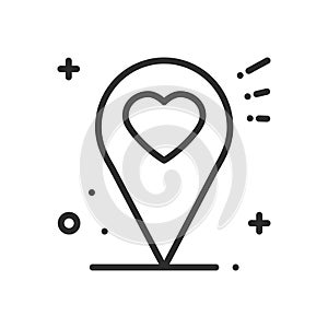 Location line icon. Map pin pointer sign and symbol. Navigation. Heart shape.