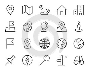 Location line icon. Minimal vector illustration with simple thin outline icons as map, pin, travel, gps, marker, globe