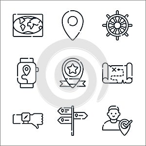 location line icons. linear set. quality vector line set such as correct, location, compass, map, location, watch, navigation