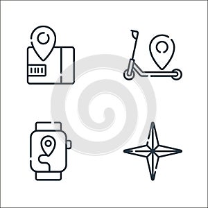 location line icons. linear set. quality vector line set such as windrose, watch, scooter