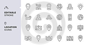 Location line icons, Navigation Icons. Fully editable stroke, Vector illustration