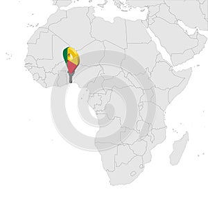 Location Map of Benin on map Africa. 3d slamic Republic of Benin flag map marker location pin. High quality map of  Benin. photo
