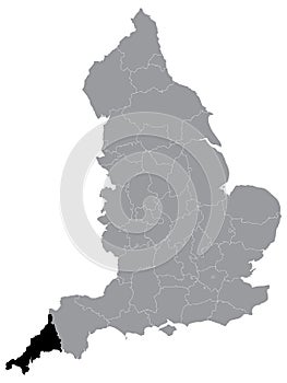 Location Map of Cornwall Ceremonial County Lieutenancy Area