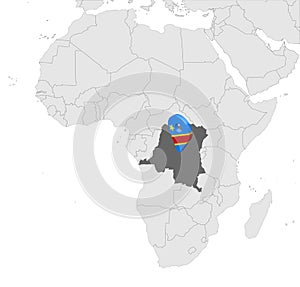 Location Map Democratic Republic of the Congo on map Africa. 3d Democratic Republic of the Congo flag map marker location pin.