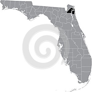 Location map of the Duval county of Florida, USA