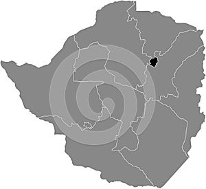 Location map of the Harare province of Zimbabwe