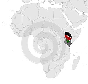 Location Map of Kenya on map Africa. 3d Republic of Kenya flag map marker location pin. High quality map of Kenya.