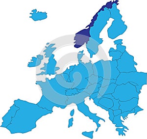 Location map of the KINGDOM OF NORWAY, EUROPE