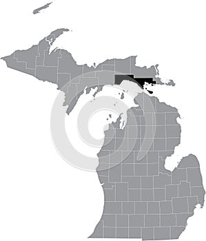 Location map of the Mackinac County of Michigan, USA