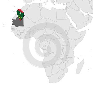 Location Map of Mauritania on map Africa. 3d slamic Republic of Mauritania flag map marker location pin. High quality map of  Maur photo
