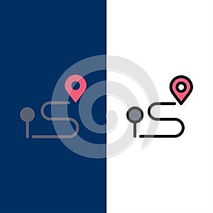 Location, Map, Navigation, Pin  Icons. Flat and Line Filled Icon Set Vector Blue Background
