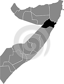 Location map of the Nugal region of Somalia