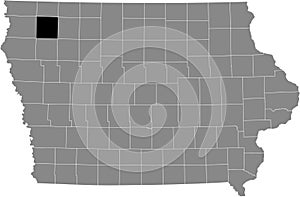 Location map of the O`Brien County of Iowa, USA