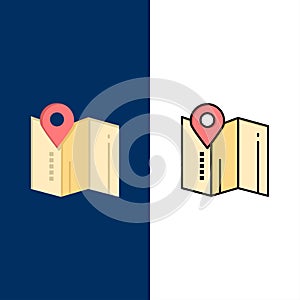 Location, Map, Pin, Hotel  Icons. Flat and Line Filled Icon Set Vector Blue Background