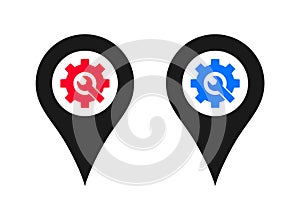 Location map pin wrench spanner gear icon