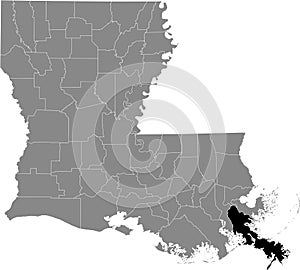 Location map of the Plaquemines Parish of Louisiana, USA