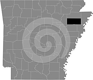 Location map of the Poinsett county of Arkansas, USA