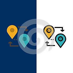 Location, Map, Pointer, Travel  Icons. Flat and Line Filled Icon Set Vector Blue Background