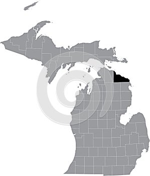Location map of the Presque Isle County of Michigan, USA