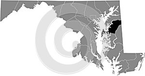 Location map of the Queen Anne`s County of Maryland, USA