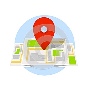 Location map with red pointer, marker isolated on white background. Vector Flat Icon