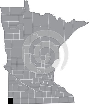 Location map of the Rock County of Minnesota, USA