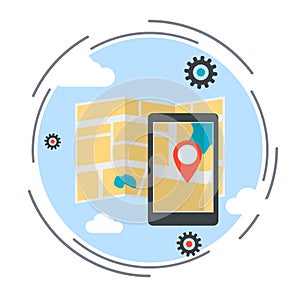 Location map, route, GPS navigation service vector illustration