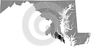 Location map of the St. Mary`s County of Maryland, USA