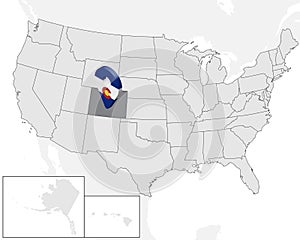 Location Map of State Colorado on map USA. 3d State Colorado flag map marker location pin. High quality map of Colorado.