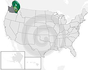 Location Map of State Washington on map USA. 3d State Washington flag map marker location pin. High quality map of Washington