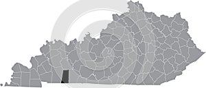 Location map of the Todd County of Kentucky, USA