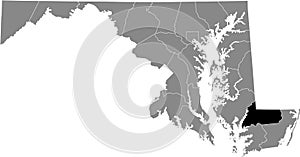 Location map of the Wicomico County of Maryland, USA