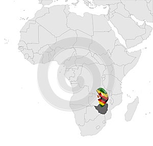 Location Map Zimbabwe on map Africa. 3d Republic of Zimbabwe flag map marker location pin. High quality map Zimbabwe.