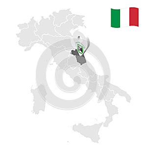Location of  Marke on map Italy. 3d Marke location sign similar to the flag of Marke. Quality map  with regions of Italy. photo